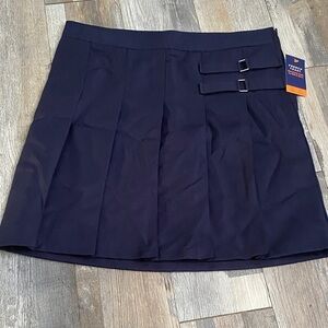 French Toast Dark Blue Pleated Skirt with Buckles